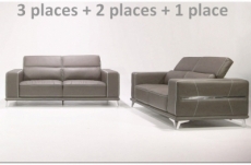 ensemble canapé 3 places et 2 places et fauteuil 1 place en cuir italien buffle vega, moka avec surpiqure blanche ou au choix